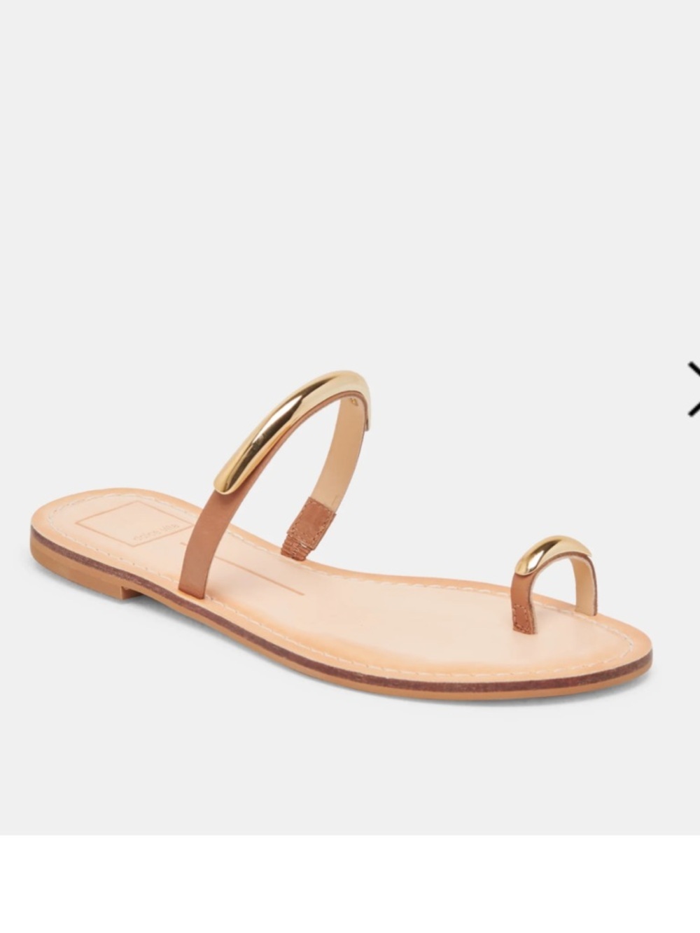 Dolce Vita Wink Wide Flats Slip On Sandals Saddle Leather & Gold Size 8.5